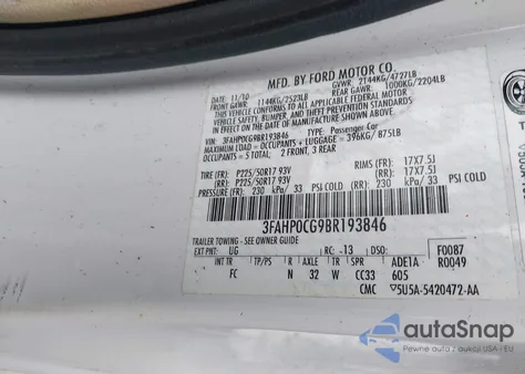 2011 Ford Fusion Sel из США, поврежденный, VIN 3FAHP0CG9BR193846